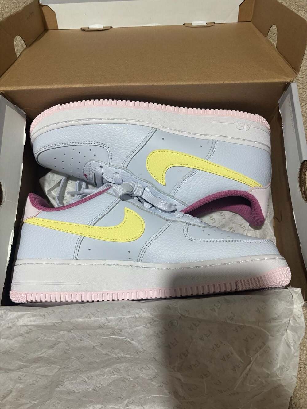 Nike Air Force 1 GS Trainers Dv7762 Sneakers Shoes, Football Grey Citron Tint 00